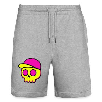 Neon Skull Cap Design - Stanley/Stella Trainer Unisex Organic Jogging Shorts - heather grey - Front - Nik (191cm) & Marisol (170cm)