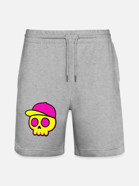 Neon Skull Cap Design - Stanley/Stella Trainer Unisex Organic Jogging Shorts - heather grey