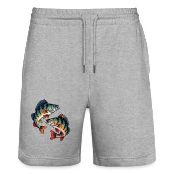 Zwei springende Barsche - Stanley/Stella Unisex Bio Joggingshorts Trainer  - Grau meliert - Vorne - Nik (191cm) & Marisol (170cm)