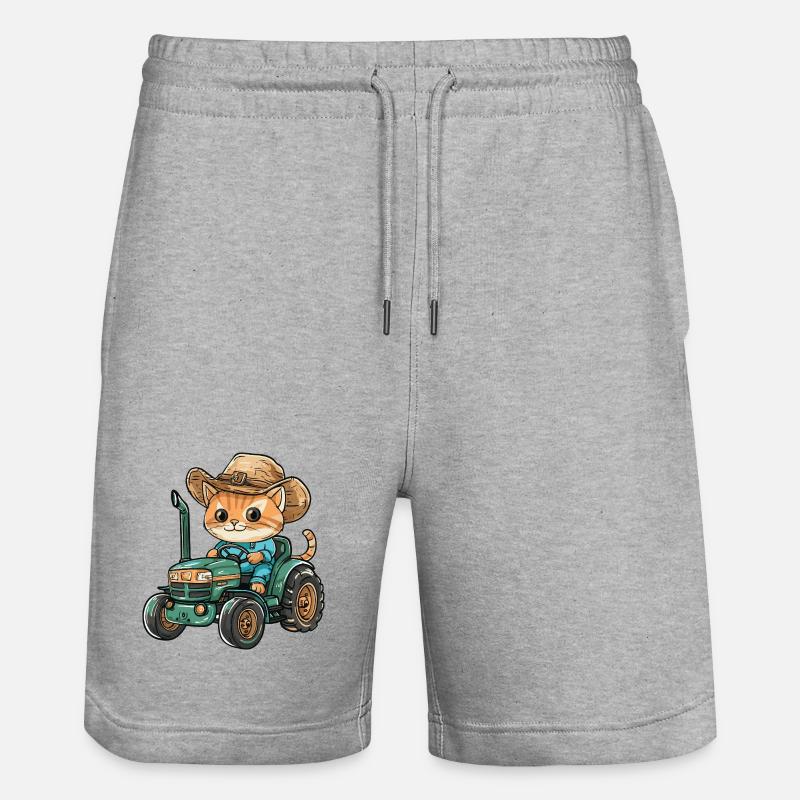Katze Traktor Farmer - Stanley/Stella Unisex Bio Joggingshorts Trainer - Grau meliert