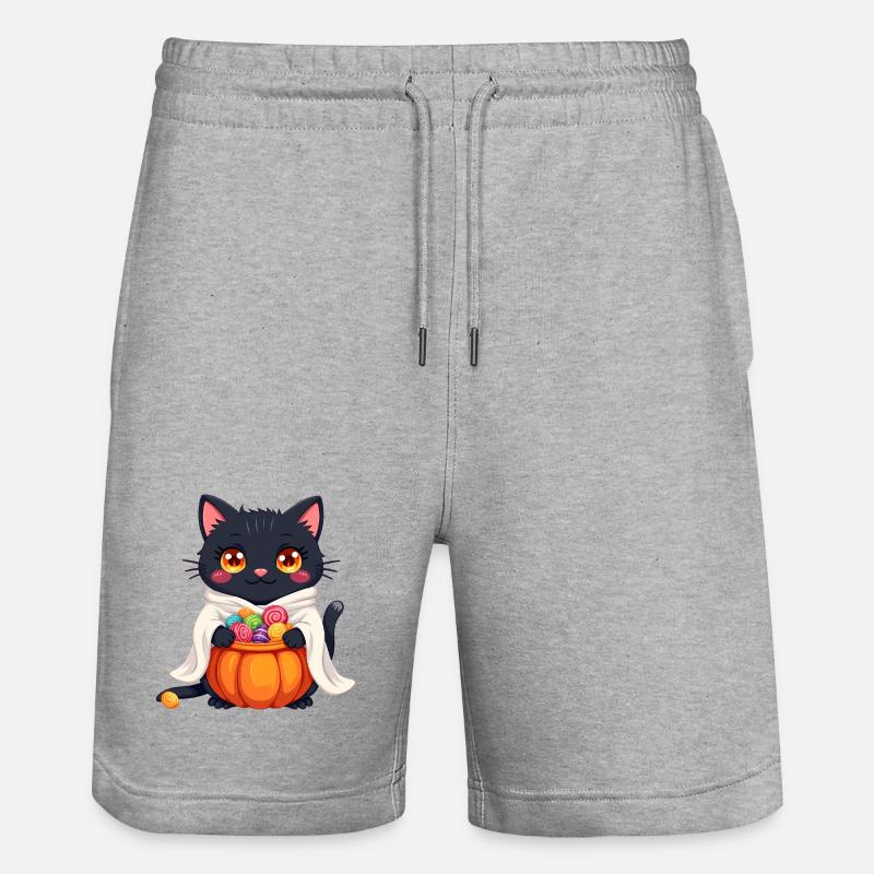 Chat d’Halloween avec citrouille d’Halloween - Short de jogging bio TRAINER Stanley/Stella unisexe - gris chiné