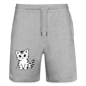 Katze Kätzchen Katzenshirt Katzen T-shirt Geschenk - Stanley/Stella Unisex Bio Joggingshorts Trainer  - Grau meliert - Vorne - Nik (191cm) & Marisol (170cm)