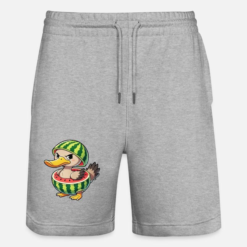 Grumpy duck with watermelon summer design - Stanley/Stella Trainer Unisex Organic Jogging Shorts - heather grey