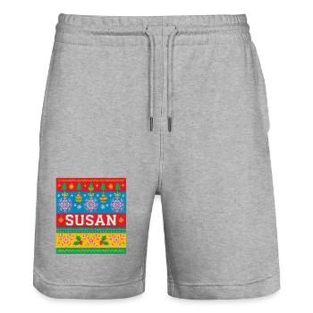 Personalisierte Susan-Weihnachtskunst - Stanley/Stella Unisex Bio Joggingshorts Trainer  - Grau meliert - Vorne - Nik (191cm) & Marisol (170cm)