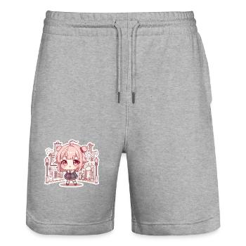 Pastellkawaii Stadtmädchen - Stanley/Stella Unisex Bio Joggingshorts Trainer  - Grau meliert - Vorne - Nik (191cm) & Marisol (170cm)