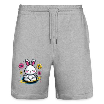 Moon Bunny in the Flower Circle - Stanley/Stella Trainer Unisex Organic Jogging Shorts - heather grey - Front - Nik (191cm) & Marisol (170cm)