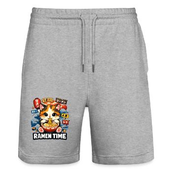 Ramen Time Cute Neko Kawaii Anime - Stanley/Stella Trainer Unisex Organic Jogging Shorts - heather grey - Front - Nik (191cm) & Marisol (170cm)