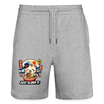 Kawaii Ramen Cat: Just Slurp It - Stanley/Stella Trainer Unisex Organic Jogging Shorts - heather grey - Front - Nik (191cm) & Marisol (170cm)