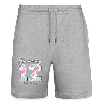 12th Birthday 2026 Flamingos Girl Gift Idea - Stanley/Stella Trainer Unisex Organic Jogging Shorts - heather grey - Front - Nik (191cm) & Marisol (170cm)