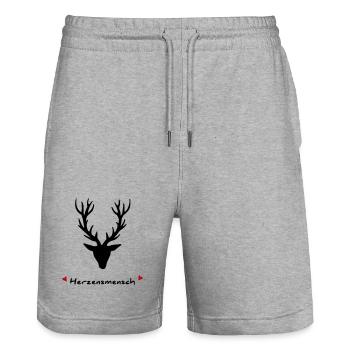 HirschLIEBE - Das Original by heavenlygoods - Stanley/Stella Unisex Bio Joggingshorts Trainer  - Grau meliert - Vorne - Nik (191cm) & Marisol (170cm)