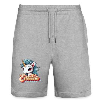 Emilia, maiden name, favorite name - Stanley/Stella Trainer Unisex Organic Jogging Shorts - heather grey - Front - Nik (191cm) & Marisol (170cm)