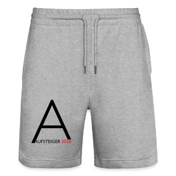 Promoted 2026 Promotion - Stanley/Stella Trainer Unisex Organic Jogging Shorts - heather grey - Front - Nik (191cm) & Marisol (170cm)