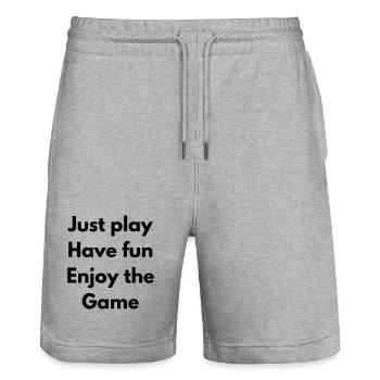 Just Play, have fun, enjoy the game - Stanley/Stella Trainer Unisex Organic Jogging Shorts - heather grey - Front - Nik (191cm) & Marisol (170cm)