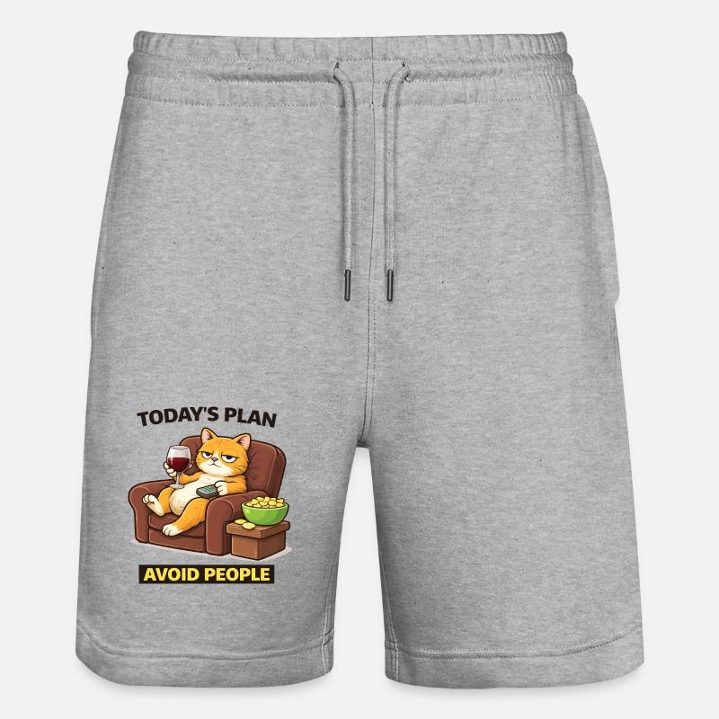 Today's Plan Avoid People Cat - Stanley/Stella Trainer Unisex Organic Jogging Shorts - heather grey