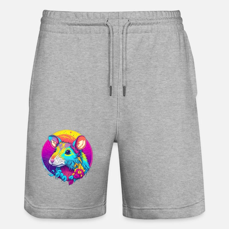 Rat néon psychédélique avec des fleurs - Short de jogging bio TRAINER Stanley/Stella unisexe - gris chiné