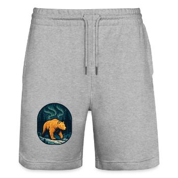 Northern Lights Bear in the Forest - Stanley/Stella Trainer Unisex Organic Jogging Shorts - heather grey - Front - Nik (191cm) & Marisol (170cm)