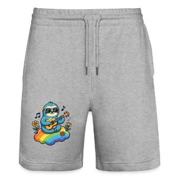 Faultier mit Gitarre auf Regenbogenwolke Hippie - Stanley/Stella Unisex Bio Joggingshorts Trainer  - Grau meliert - Vorne - Nik (191cm) & Marisol (170cm)
