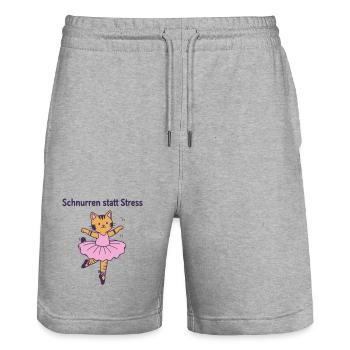 Schnurren statt Stress – Ballettkatze - Stanley/Stella Unisex Bio Joggingshorts Trainer  - Grau meliert - Vorne - Nik (191cm) & Marisol (170cm)