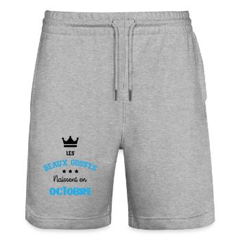 Les Beaux Gosses Naissent en Octobre Humour - Short de jogging bio TRAINER Stanley/Stella unisexe - gris chiné - Devant - Nik (191cm) & Marisol (170cm)