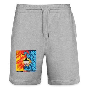 Zwischen Feuer und Wasser - Feuerwehr - Stanley/Stella Unisex Bio Joggingshorts Trainer  - Grau meliert - Vorne - Nik (191cm) & Marisol (170cm)