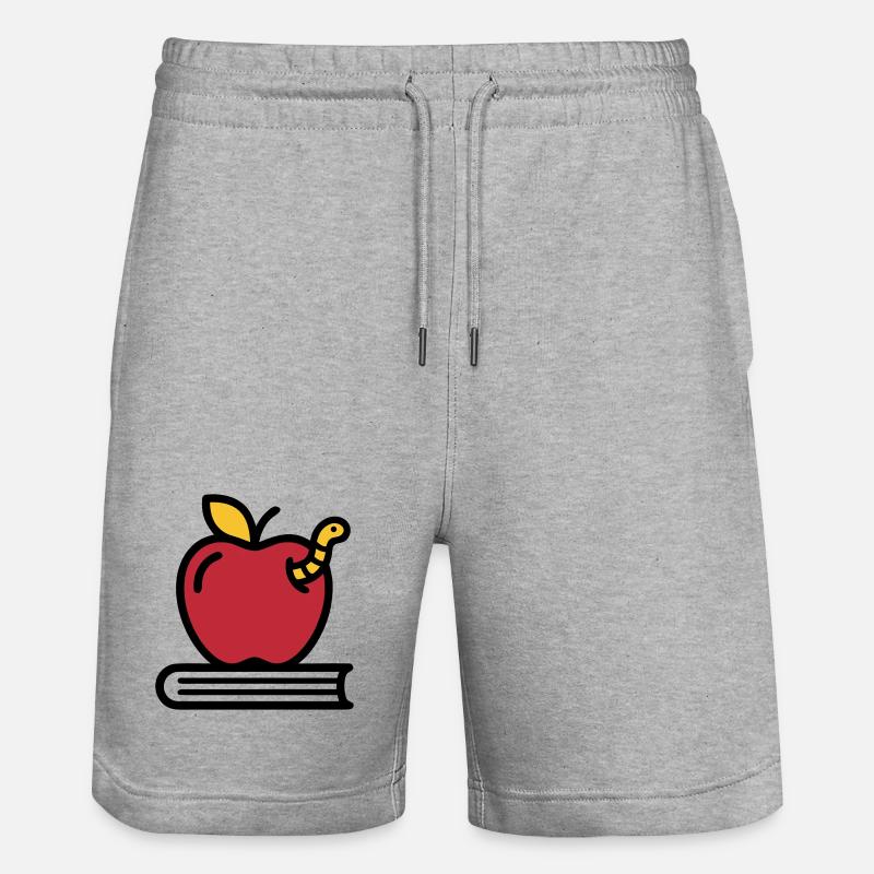 Apple Book Worm Elementary School - Stanley/Stella Trainer Unisex Organic Jogging Shorts - heather grey