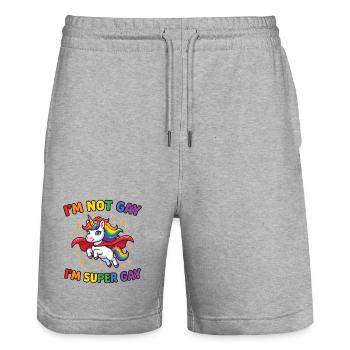 Pride Month LGBT -  I’m not Gay, I’m Supergay - Stanley/Stella Trainer Unisex Organic Jogging Shorts - heather grey - Front - Nik (191cm) & Marisol (170cm)