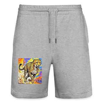 cheetah - Stanley/Stella Trainer Unisex Organic Jogging Shorts - heather grey - Front - Nik (191cm) & Marisol (170cm)