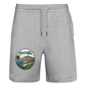 Teneriffa Retro Küstenpanorama - Stanley/Stella Unisex Bio Joggingshorts Trainer  - Grau meliert - Vorne - Nik (191cm) & Marisol (170cm)