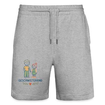 Geschwisterkind Geschwisterliebe - Stanley/Stella Unisex Bio Joggingshorts Trainer  - Grau meliert - Vorne - Nik (191cm) & Marisol (170cm)