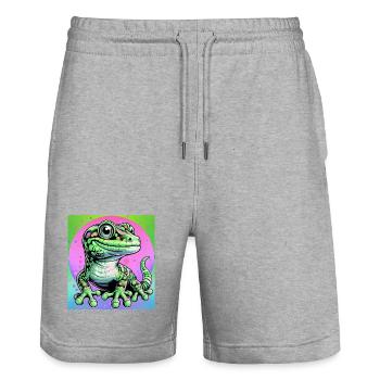 Gecko - Stanley/Stella Trainer Unisex Organic Jogging Shorts - heather grey - Front - Nik (191cm) & Marisol (170cm)