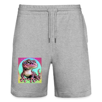 Gecko - Stanley/Stella Trainer Unisex Organic Jogging Shorts - heather grey - Front - Nik (191cm) & Marisol (170cm)