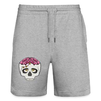 Pinkes Gehirn im Schädel  - Stanley/Stella Unisex Bio Joggingshorts Trainer  - Grau meliert - Vorne - Nik (191cm) & Marisol (170cm)
