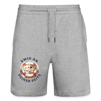 Ewig an deiner Seite: Katzen im Rettungsring - Stanley/Stella Unisex Bio Joggingshorts Trainer  - Grau meliert - Vorne - Nik (191cm) & Marisol (170cm)