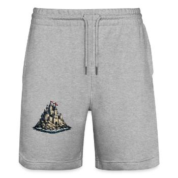 Inselburg aus Steinen am Meer - Stanley/Stella Unisex Bio Joggingshorts Trainer  - Grau meliert - Vorne - Nik (191cm) & Marisol (170cm)