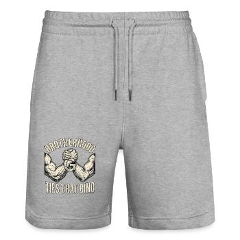 Brotherhood Bruderschaft - Stanley/Stella Trainer Unisex Organic Jogging Shorts - heather grey - Front - Nik (191cm) & Marisol (170cm)