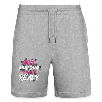 First mud run Schlammlauf Muddy Race - Stanley/Stella Trainer Unisex Organic Jogging Shorts - heather grey - Front - Nik (191cm) & Marisol (170cm)