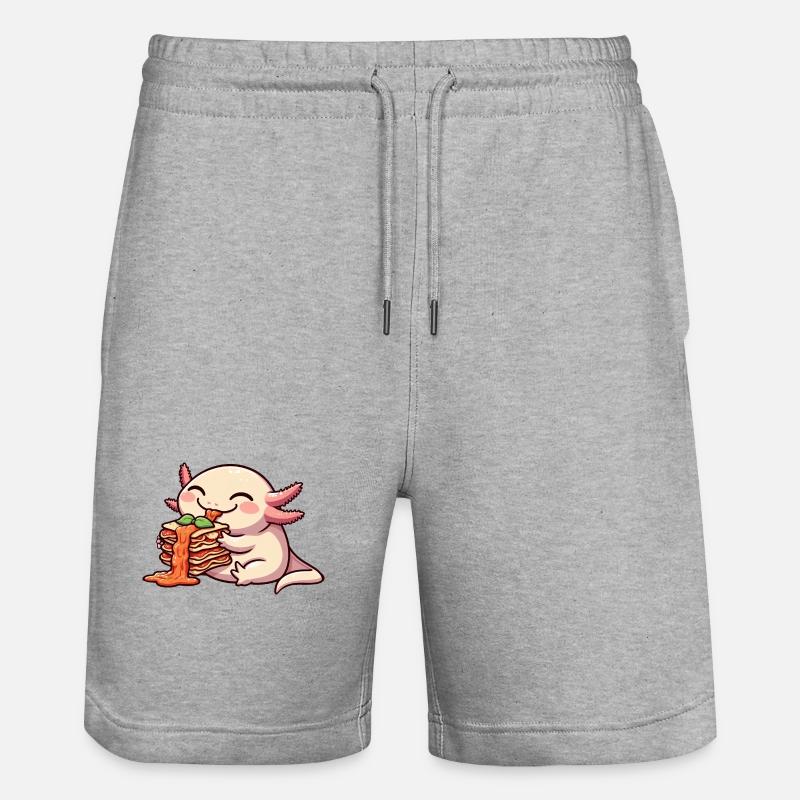 Axolotl Eats Lasagna Comic - Stanley/Stella Trainer Unisex Organic Jogging Shorts - heather grey