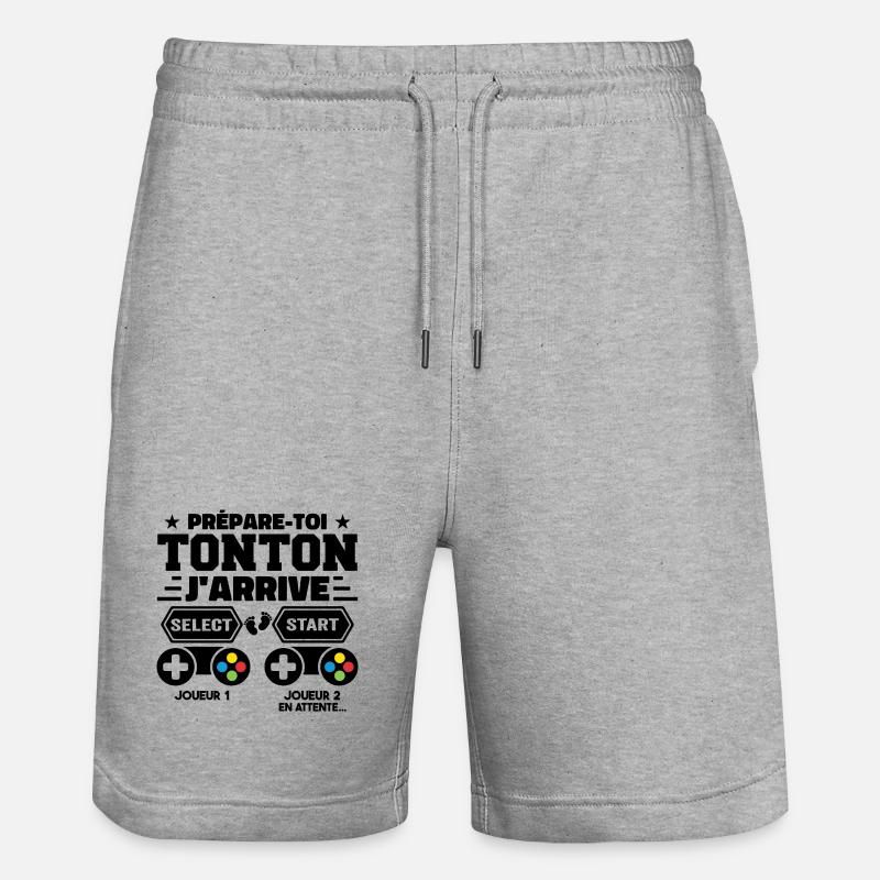 Prépare-toi Tonton J'arrive - Annonce Grossesse - Short de jogging bio TRAINER Stanley/Stella unisexe - gris chiné