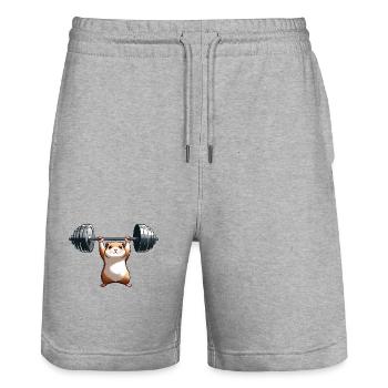 Cool Hamster Dumbbell Weightlifter Fitness - Stanley/Stella Trainer Unisex Organic Jogging Shorts - heather grey - Front - Nik (191cm) & Marisol (170cm)