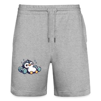 Pinguin Hantel Training Workout Erschöpft Lustig - Stanley/Stella Unisex Bio Joggingshorts Trainer  - Grau meliert - Vorne - Nik (191cm) & Marisol (170cm)