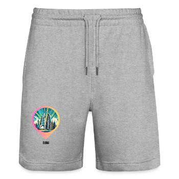 AI Design: Comic Cityscape of Dubai - Stanley/Stella Unisex Bio Joggingshorts Trainer  - Grau meliert - Vorne - Nik (191cm) & Marisol (170cm)