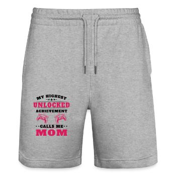 Mon plus haut accomplissement m'appelle maman - Short de jogging bio TRAINER Stanley/Stella unisexe - gris chiné - Devant - Nik (191cm) & Marisol (170cm)