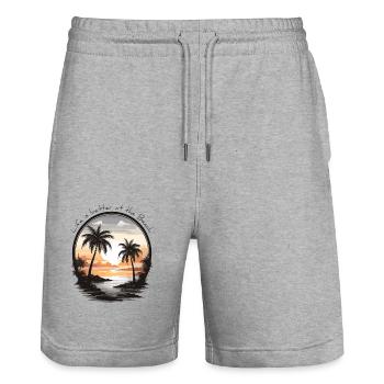 Life is better at the beach - Stanley/Stella Trainer Unisex Organic Jogging Shorts - heather grey - Front - Nik (191cm) & Marisol (170cm)