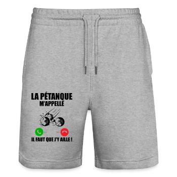Pétanque ruft mich an, Bouliste Geschenk - Stanley/Stella Unisex Bio Joggingshorts Trainer  - Grau meliert - Vorne - Nik (191cm) & Marisol (170cm)