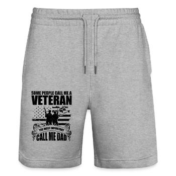 Some people call me veteran - Stanley/Stella Trainer Unisex Organic Jogging Shorts - heather grey - Front - Nik (191cm) & Marisol (170cm)