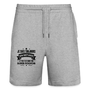 Je suis toujours en retard Humour cadeau - Short de jogging bio TRAINER Stanley/Stella unisexe - gris chiné - Devant - Nik (191cm) & Marisol (170cm)