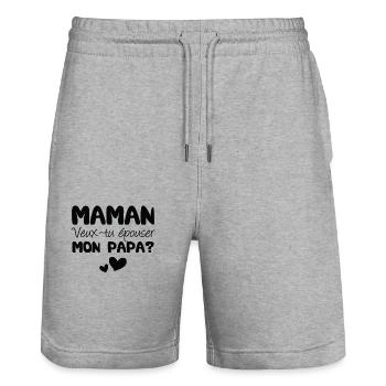 Maman veux tu épouser mon papa? - Short de jogging bio TRAINER Stanley/Stella unisexe - gris chiné - Devant - Nik (191cm) & Marisol (170cm)