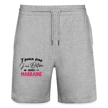 J peux pas j ai bêtise avec marraine - Short de jogging bio TRAINER Stanley/Stella unisexe - gris chiné - Devant - Nik (191cm) & Marisol (170cm)