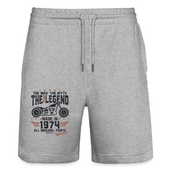 1974 Vintage Homme Mythe Légende Moto - Short de jogging bio TRAINER Stanley/Stella unisexe - gris chiné - Devant - Nik (191cm) & Marisol (170cm)