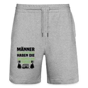 Männer mit Wohnwagen haben die schönsten Frauen - Stanley/Stella Unisex Bio Joggingshorts Trainer  - Grau meliert - Vorne - Nik (191cm) & Marisol (170cm)